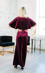 Elegant Short Sleeve Velvet Evening Dress