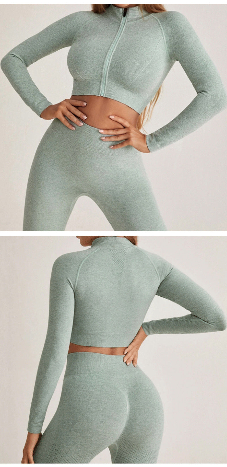 Ensemble d'entraînement avec haut court zippé à manches longues et legging