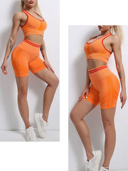 Peach Bottom Shorts, Yoga Bra and Yoga Top Activewear Set