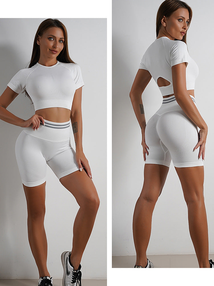 Peach Bottom Shorts, Yoga Bra and Yoga Top Activewear Set