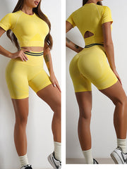 Peach Bottom Shorts, Yoga Bra and Yoga Top Activewear Set