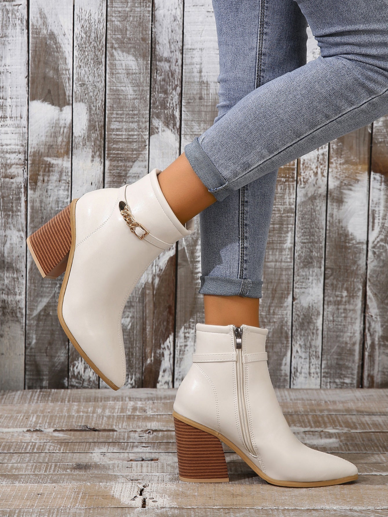 Pointed Toe Chunky Heel Ankle Boots