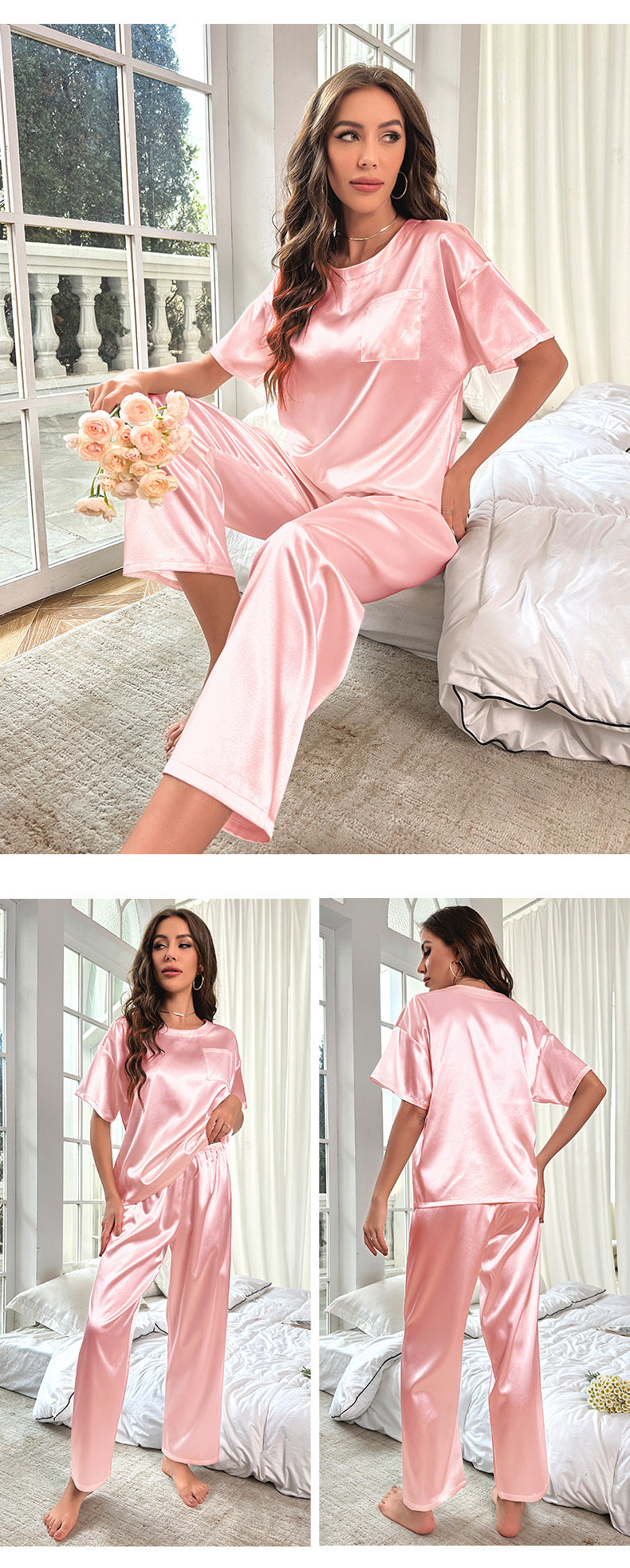 Short Sleeve Ice Silk Pajamas