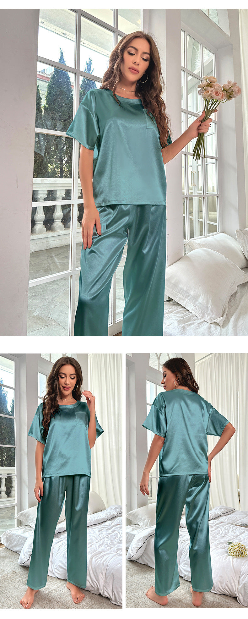 Short Sleeve Ice Silk Pajamas