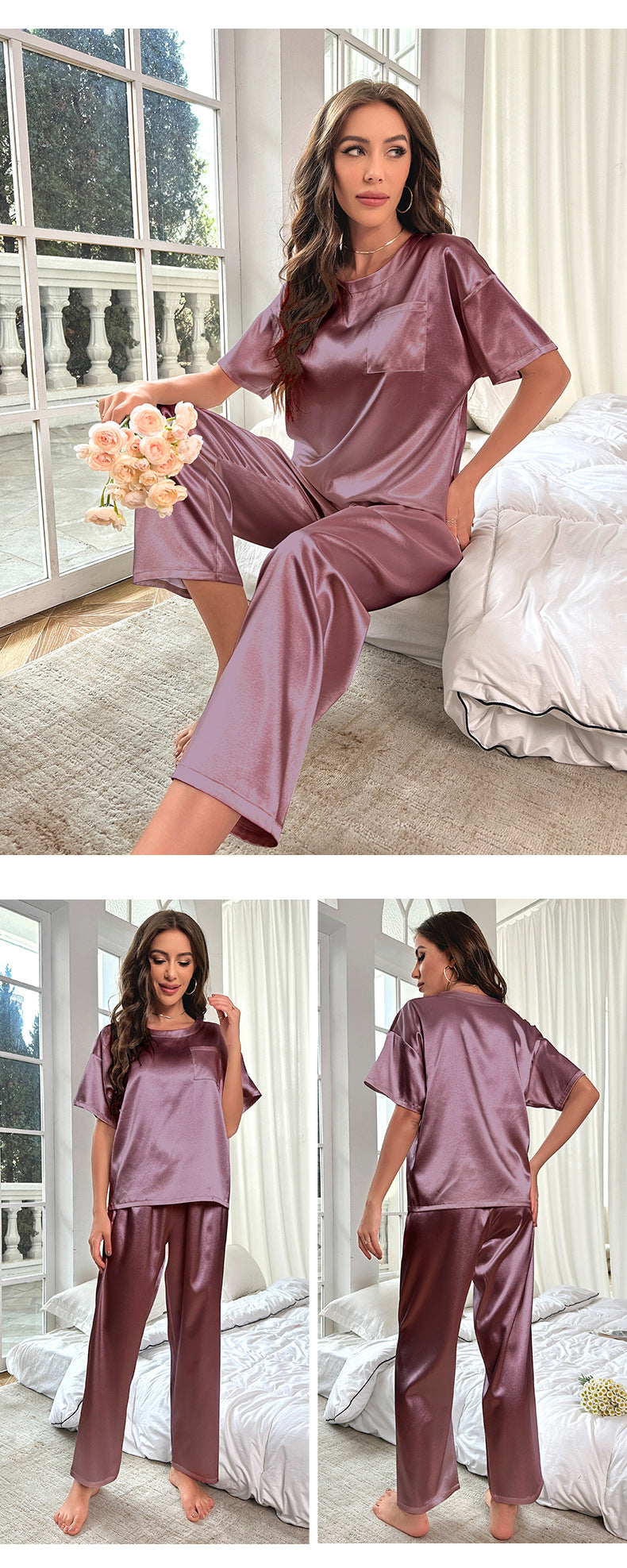 Short Sleeve Ice Silk Pajamas