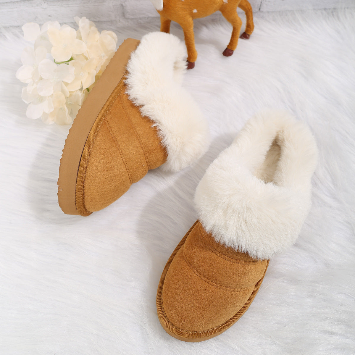 Fleece-Lined Platform Slippers