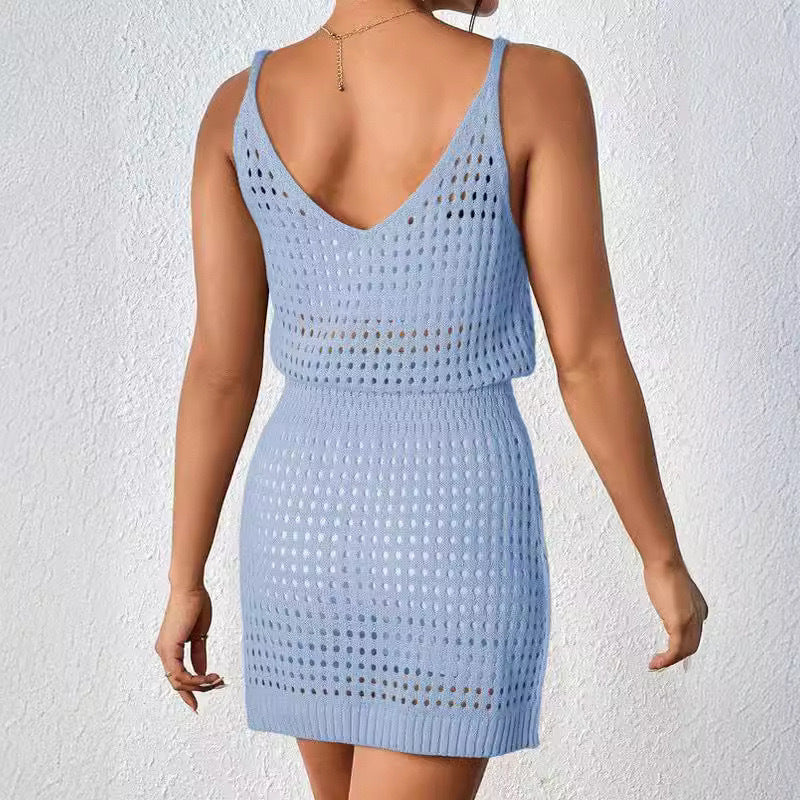 Cache-maillot de plage en tricot à bretelles spaghetti