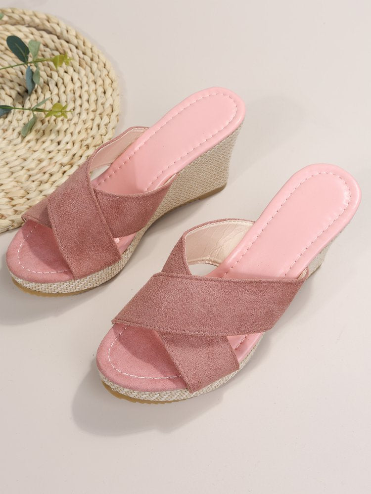Cross-Strap Wedge Sandals