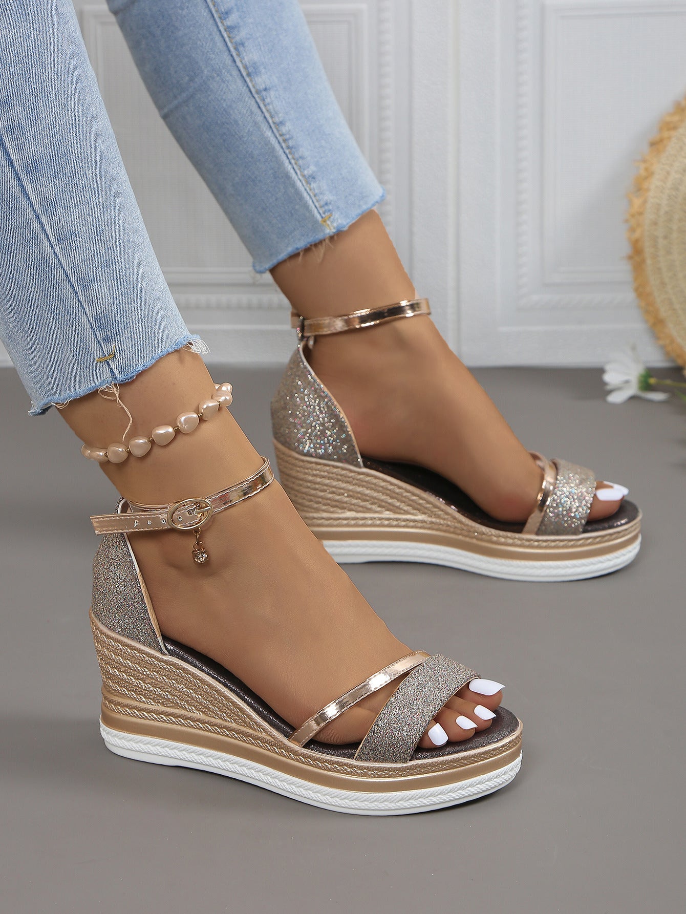 Sparkly Platform Wedge Sandals