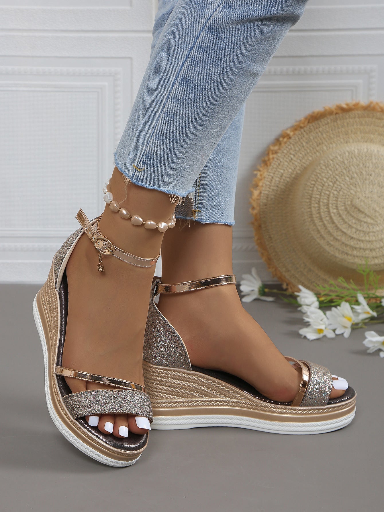 Sparkly Platform Wedge Sandals