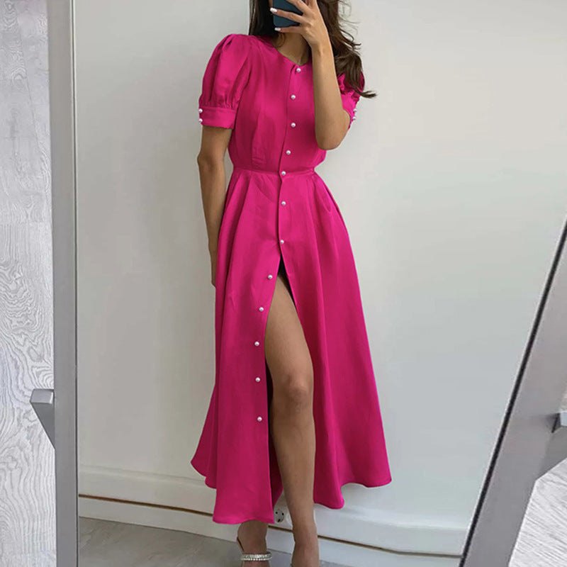 Short Sleeve Button Midi Dress