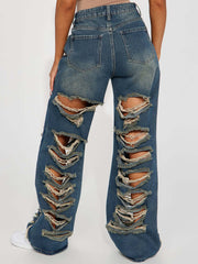 Vintage Distressed High-Waisted Flared Denim Jeans