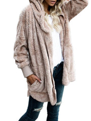 Hooded Cardigan Fluffy Fleece Coat Open Front Jacket
