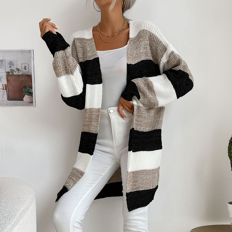 Long Sleeve Striped Knit Cardigan