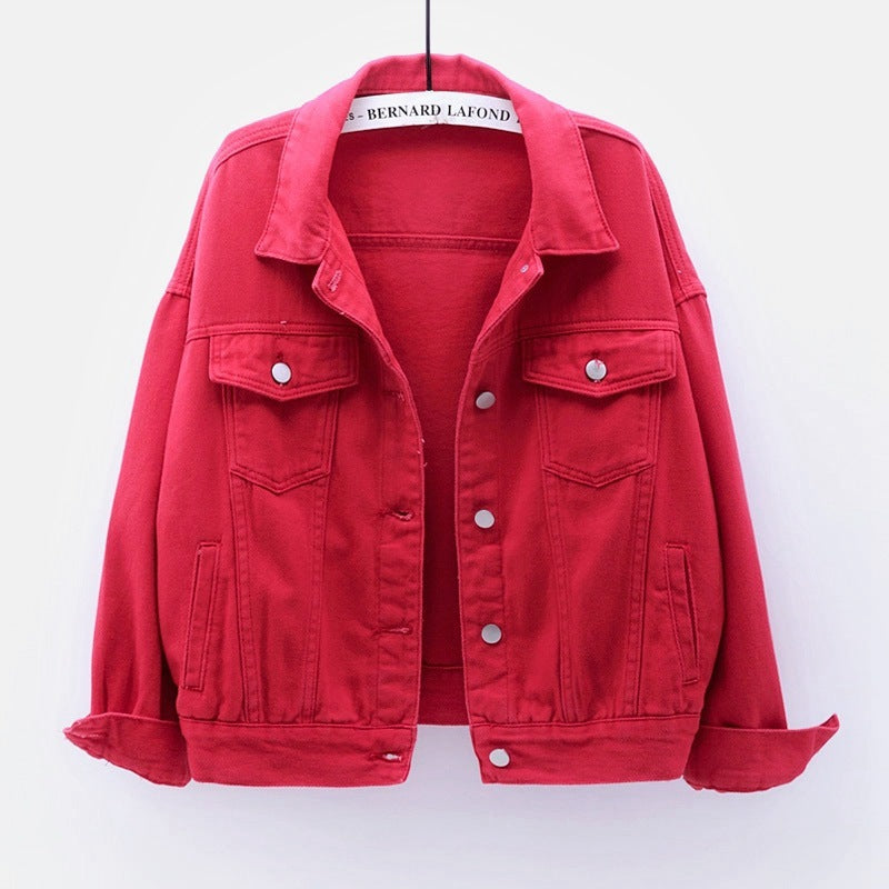Einfarbige Jeansjacke mit Taschen