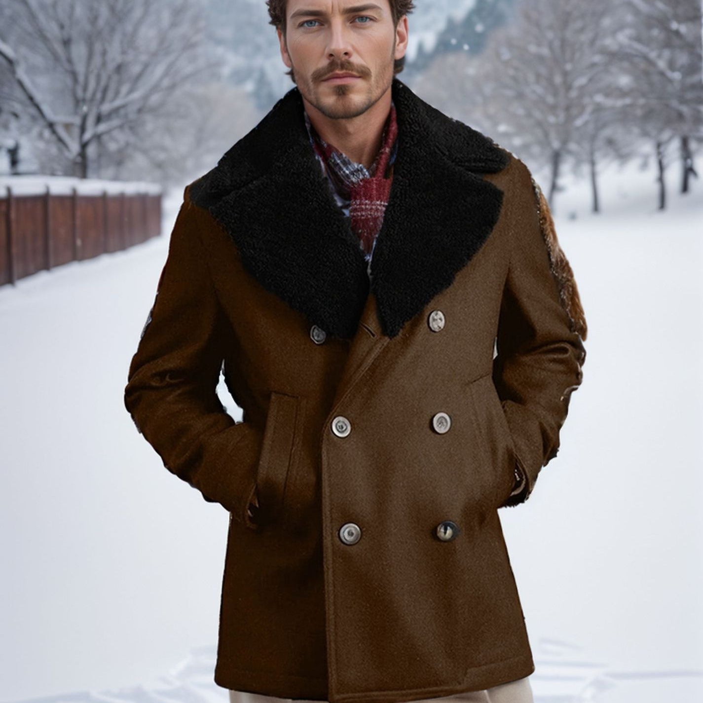 Men's Double Breasted Wool Coat with Pockets