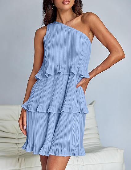 Layered One Shoulder Sleeveless Ruffled Mini Dress