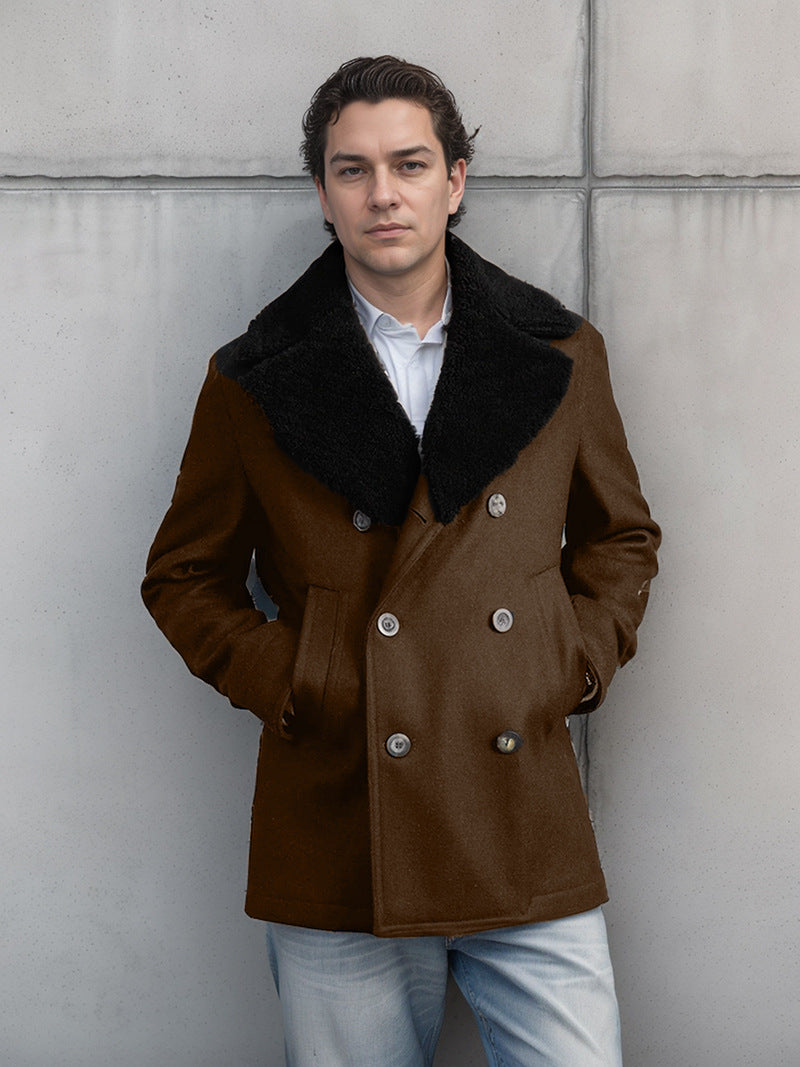 Men's Double Breasted Wool Coat with Pockets
