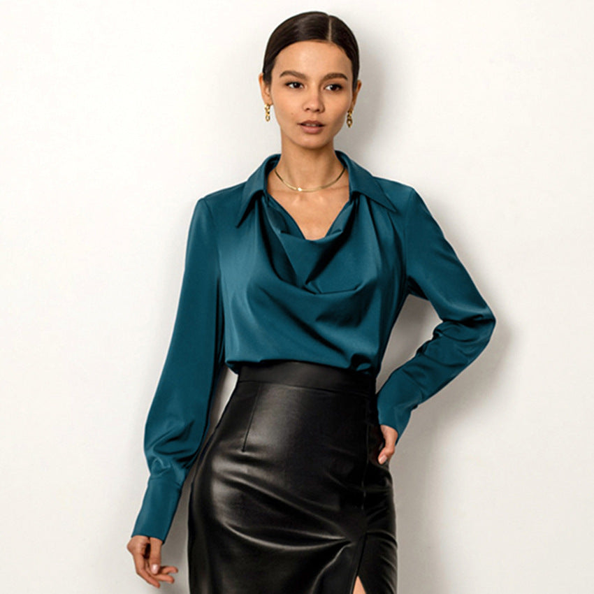 Elegant Long Sleeve Blouse with Cowl Neck