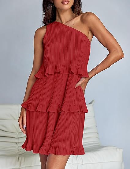 Layered One Shoulder Sleeveless Ruffled Mini Dress