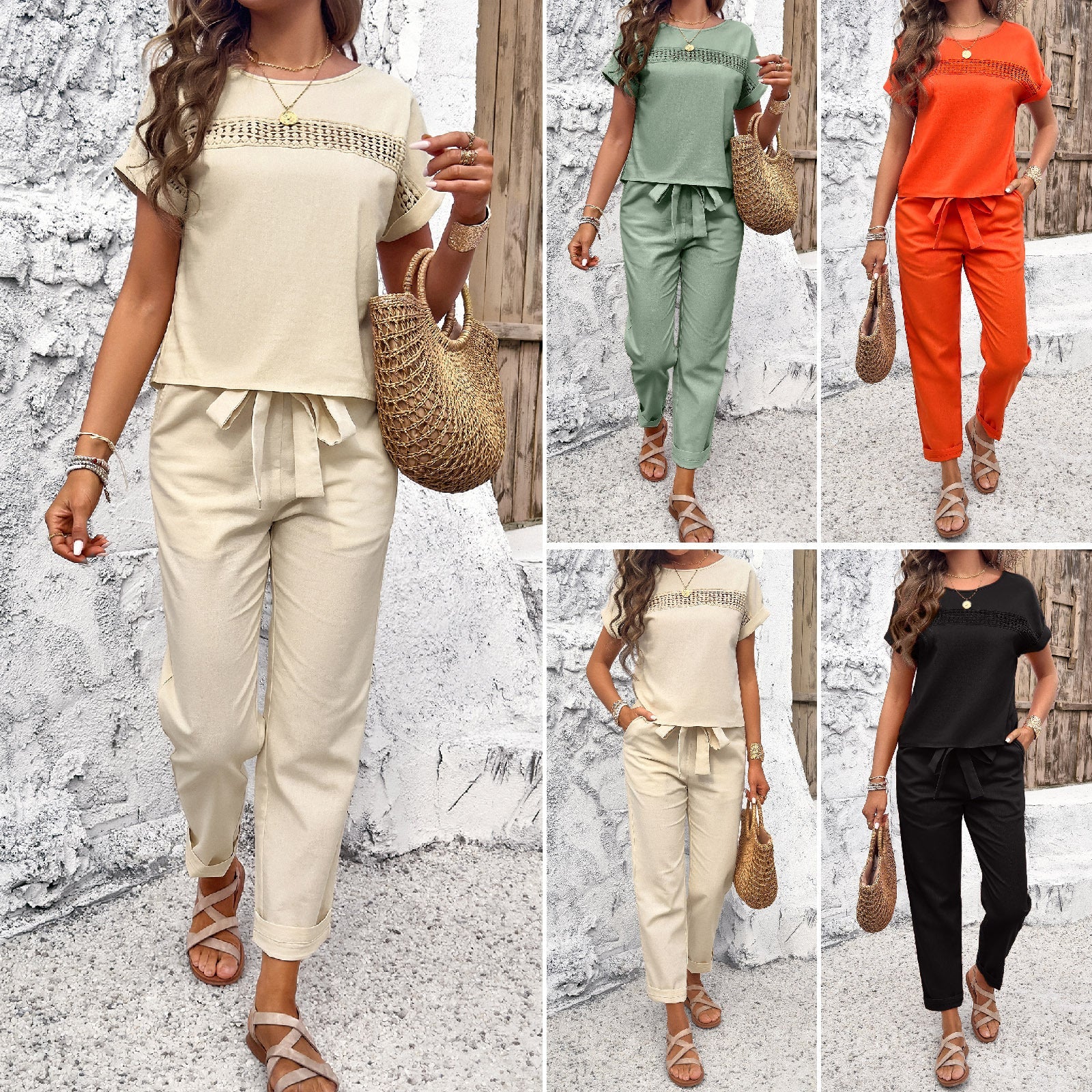 Short Sleeve Top with Matching Pants Set
