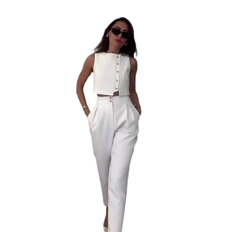 Sleeveless Top with High Waist Straight Leg Pants Set