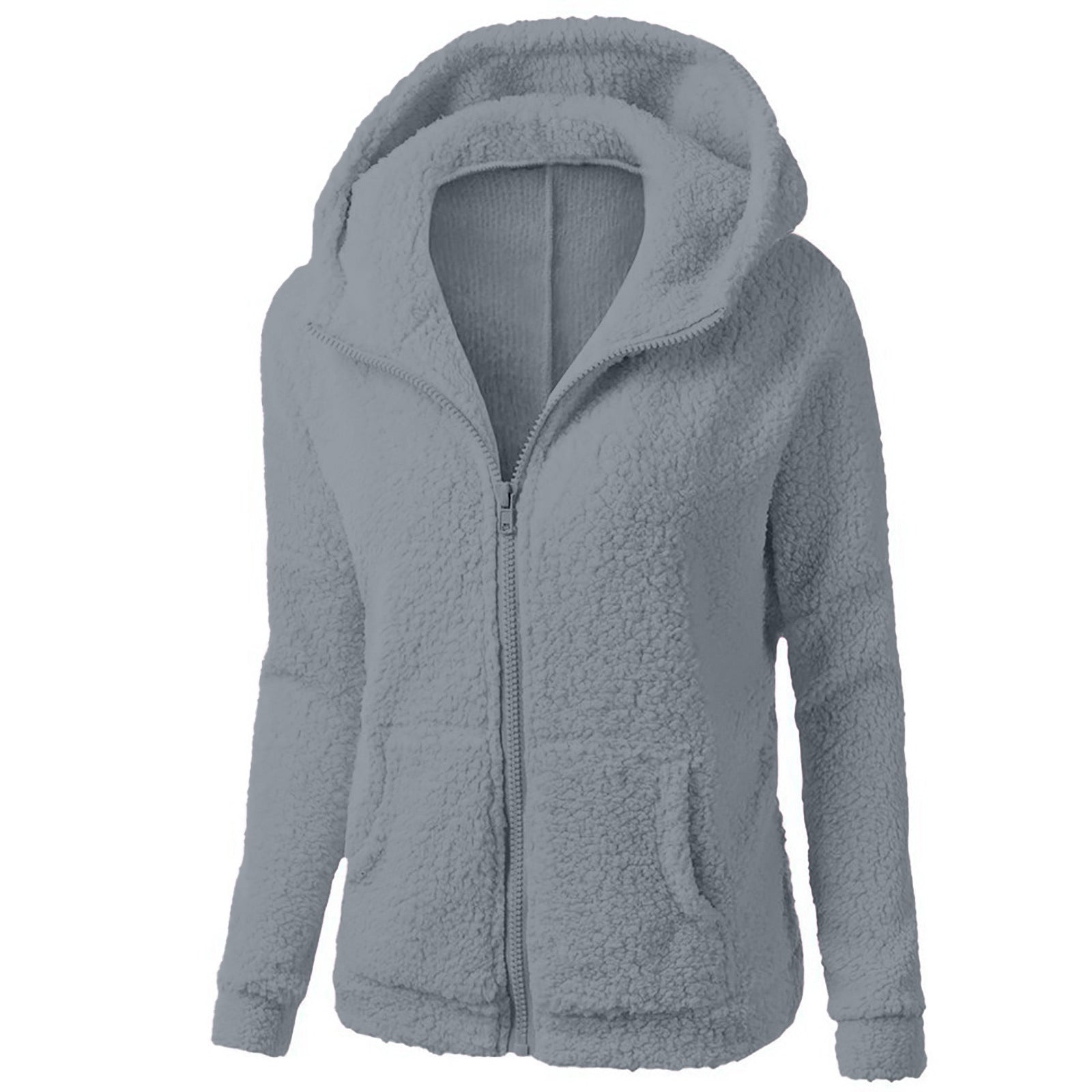 Fleece Zippered Sweater Hoodie with Pockets in 7 Colors S-XXL
