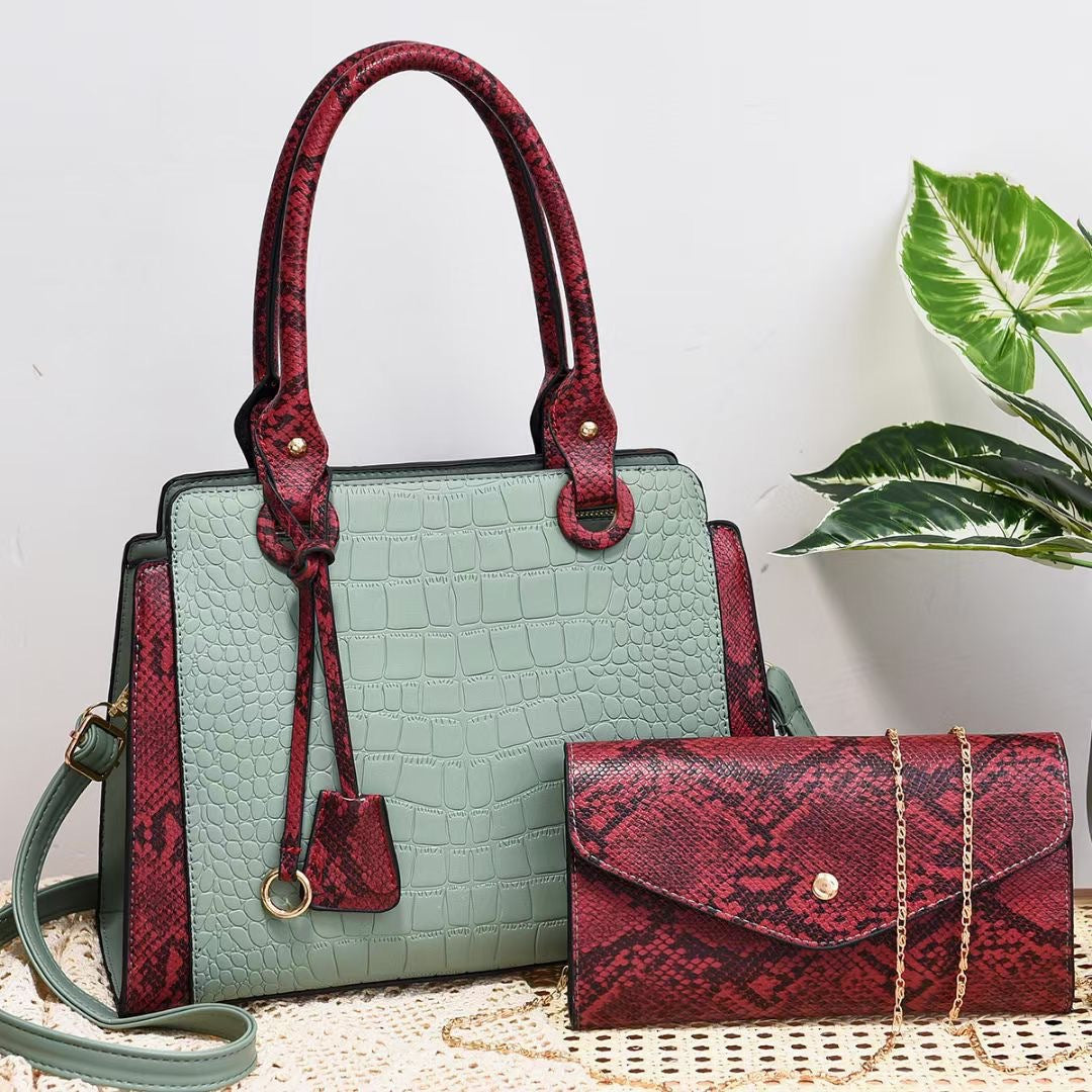 Snake Print Hand Shoulder Bag Two Piece Set