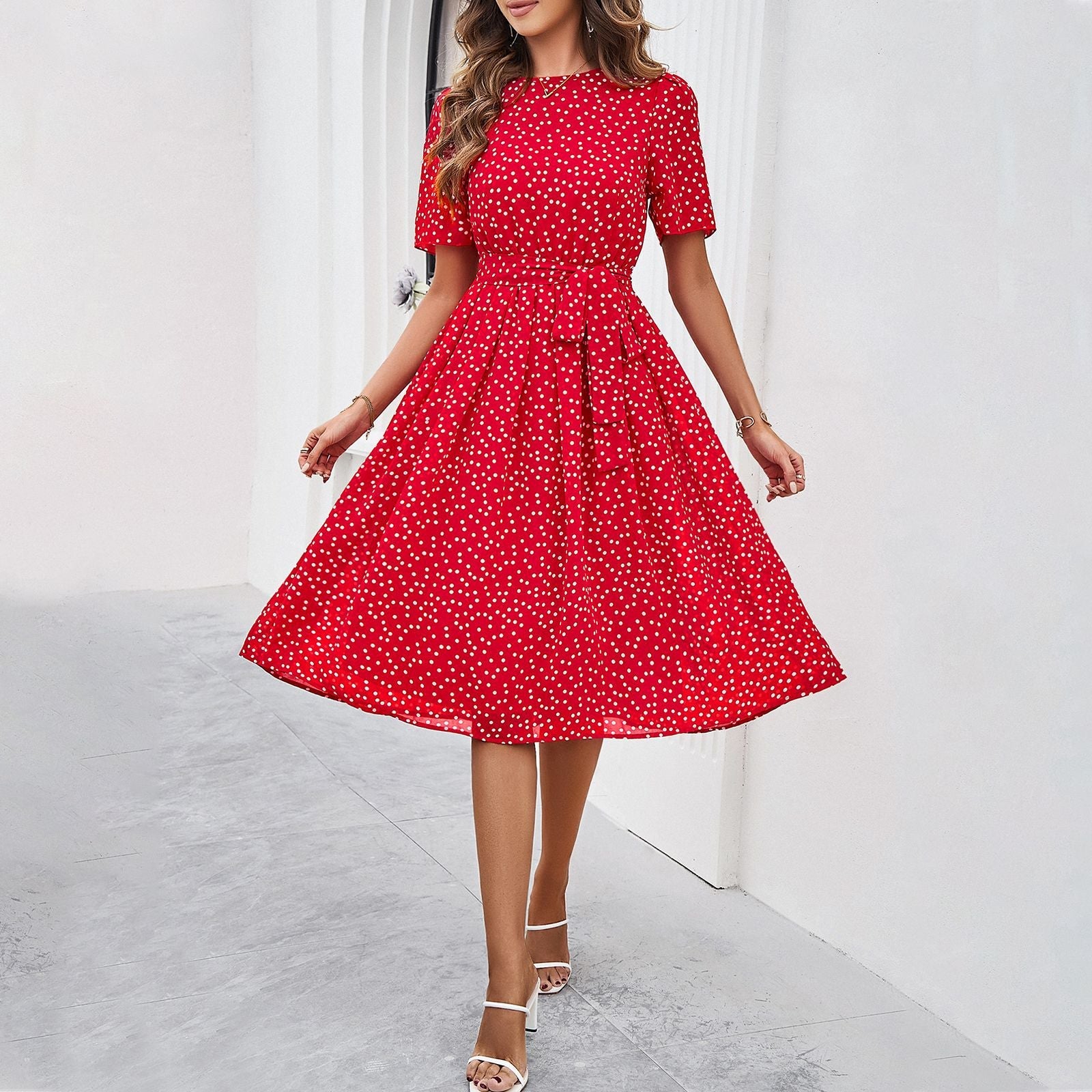 Short Sleeve Polka Dot Dress in 5 Colors S-XL
