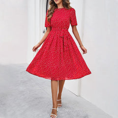 Short Sleeve Polka Dot Dress in 5 Colors S-XL