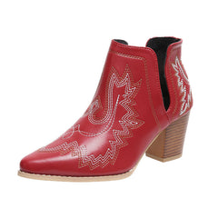 Embroidered Pointed Toe Ankle Cowboy Boots