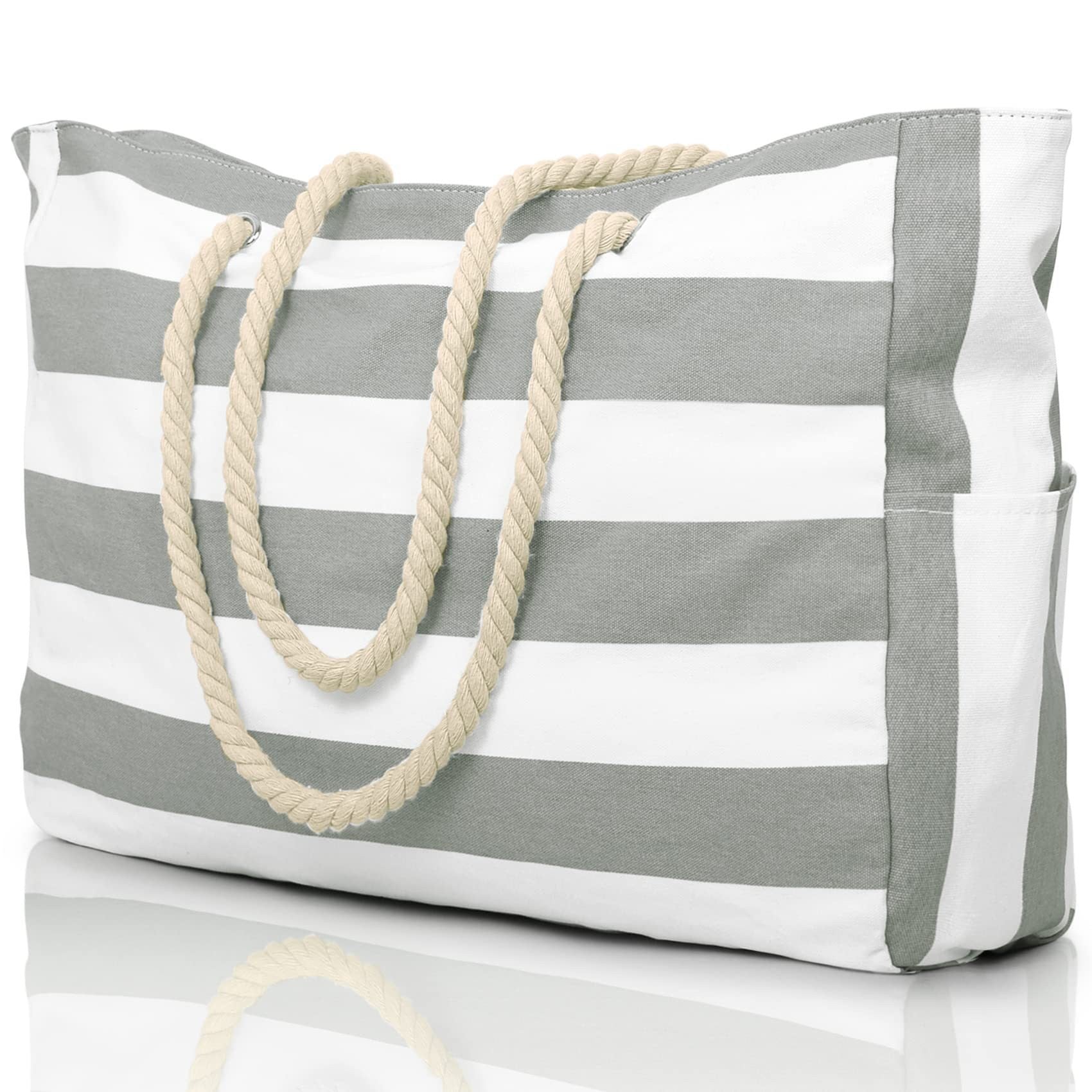 Large Capacity Striped Canvas Beach Tote