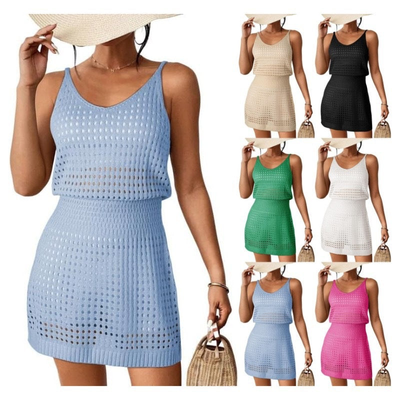 Cache-maillot de plage en tricot à bretelles spaghetti