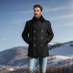 Men's Double Breasted Wool Coat with Pockets