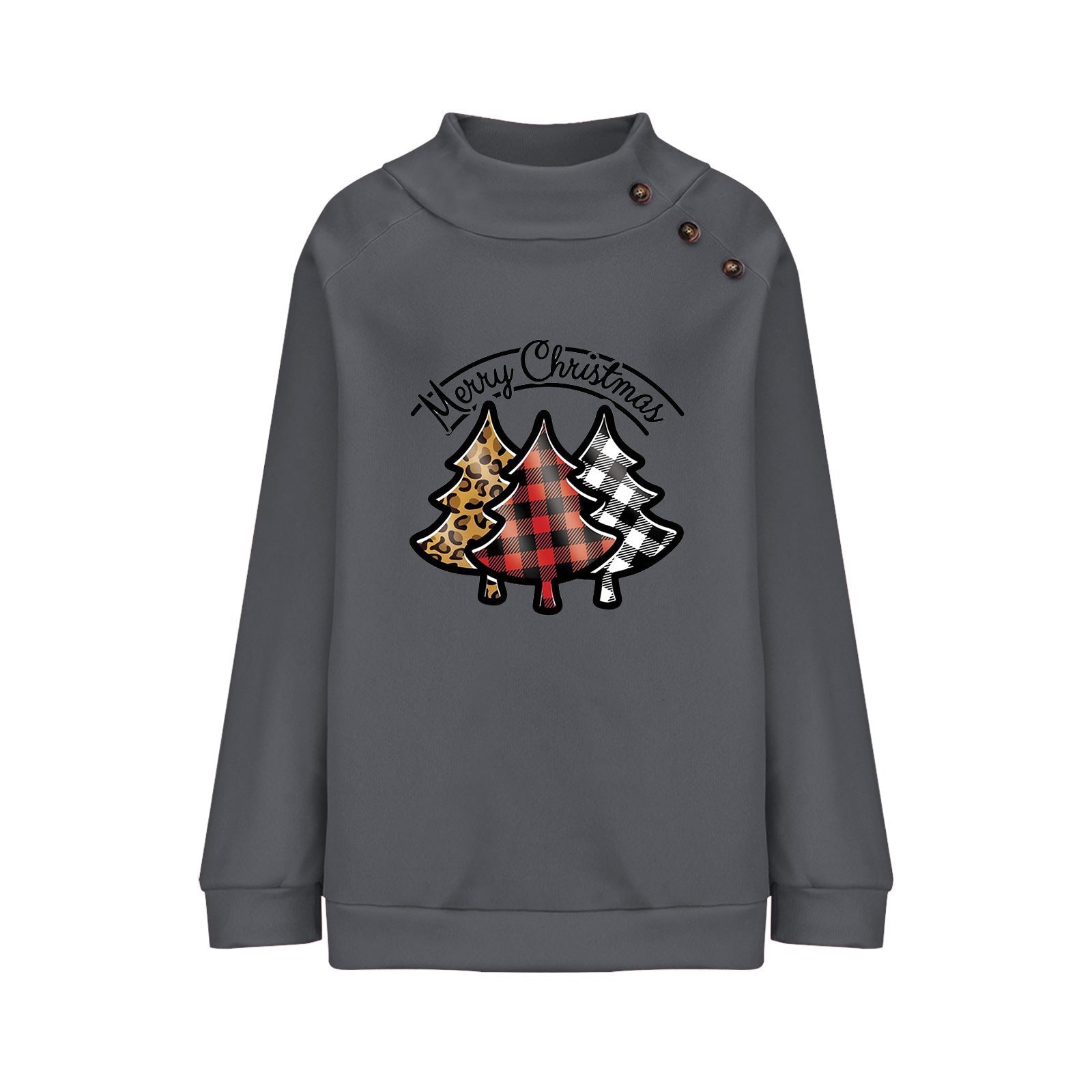 Christmas Long Sleeve Top with Decorative Buttons in 5 Colors S-XXL
