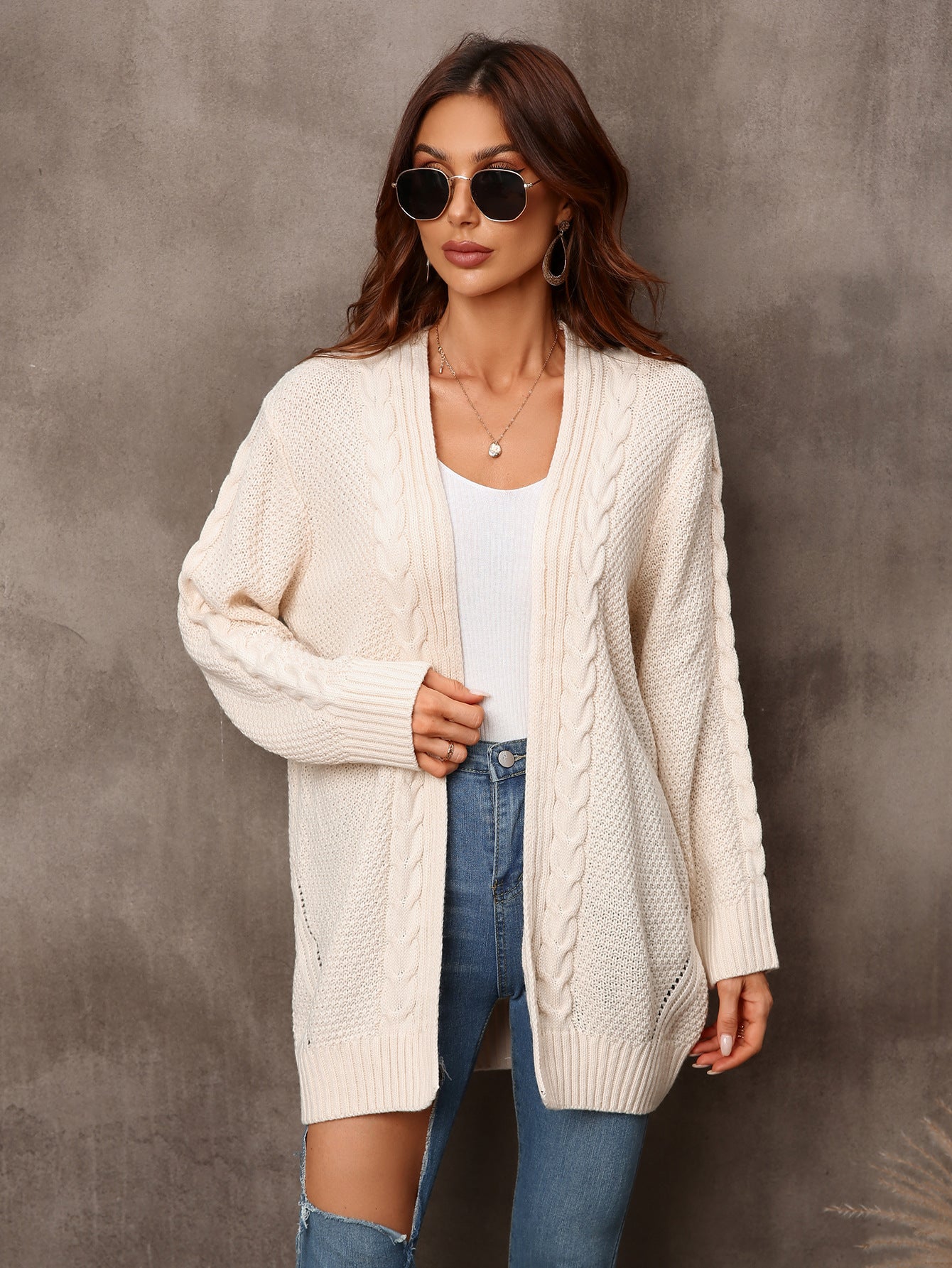 Mid-Length Long Sleeve Knit Cardigan