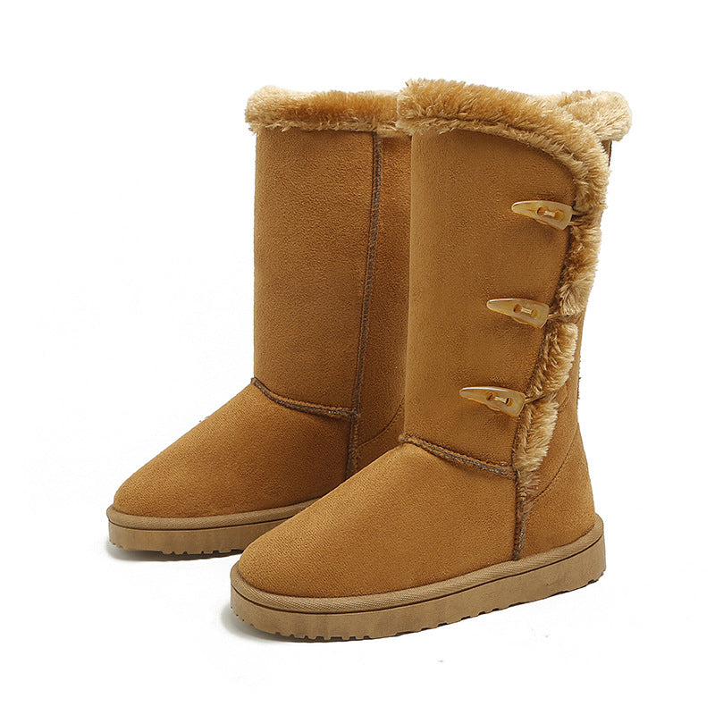 Plush Suede Snow Boots with Flat Heel in 3 Colors