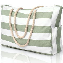 Large Capacity Striped Canvas Beach Tote