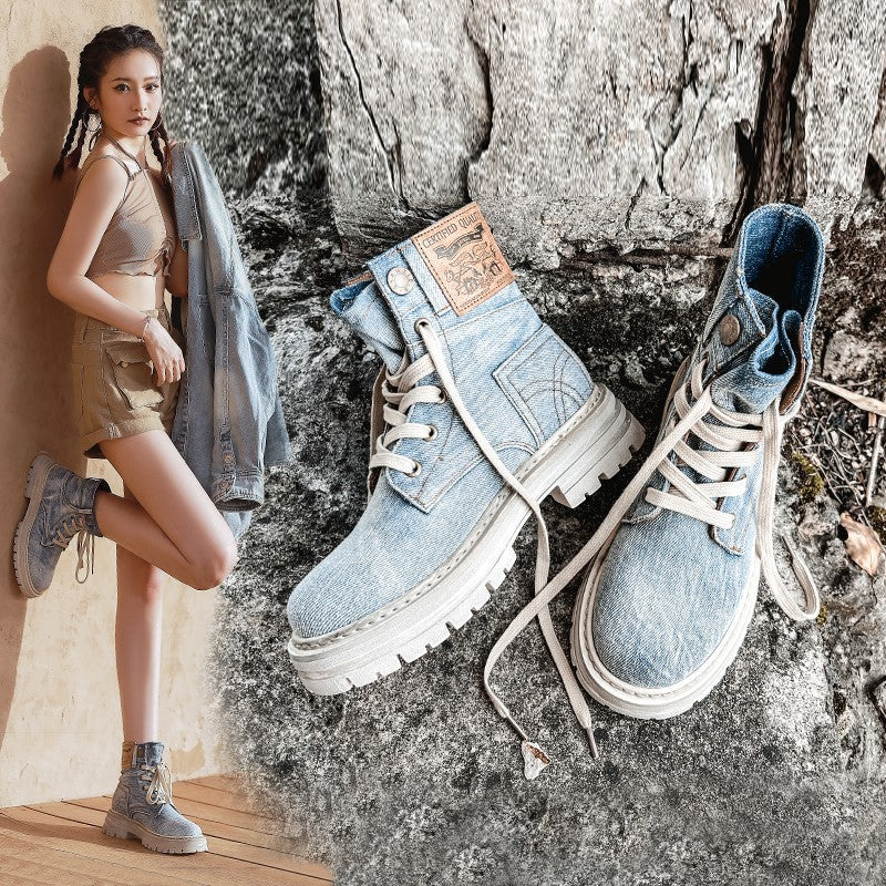 Retro Denim Lace-up Martin Boots in 2 Colors