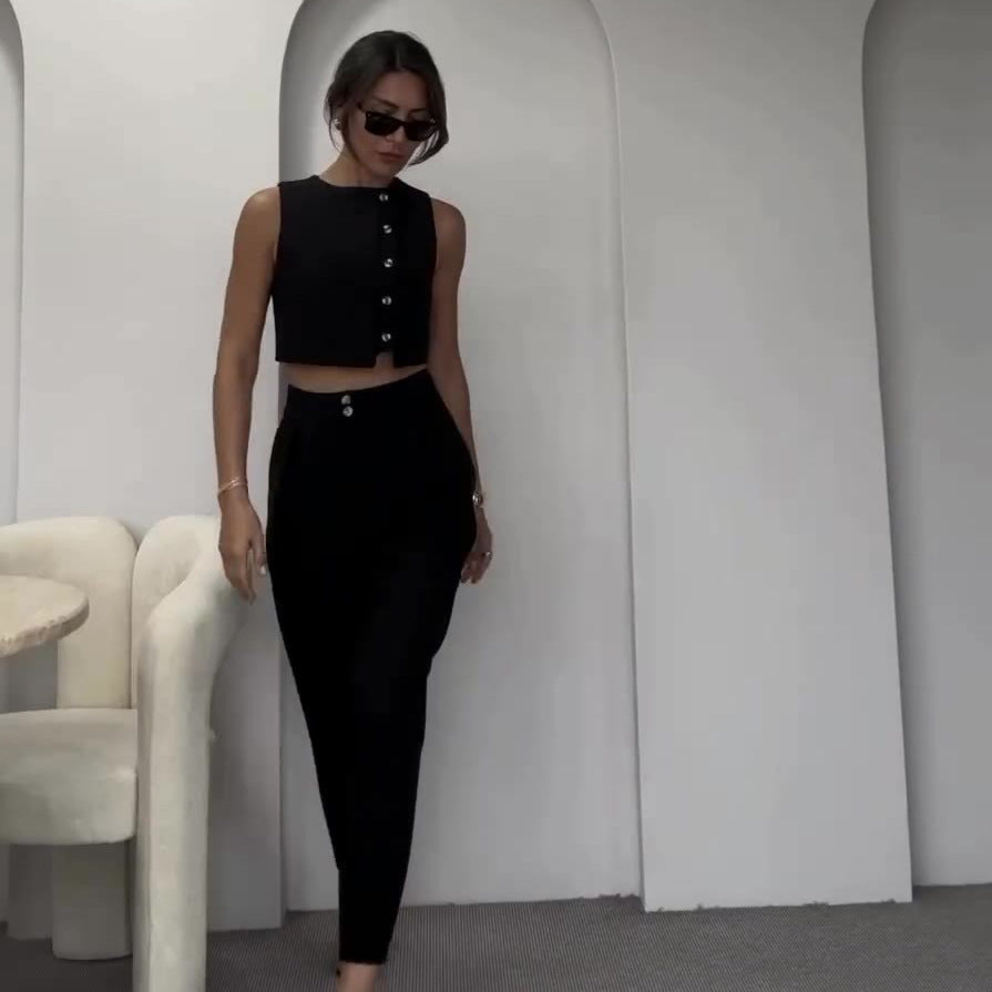 Sleeveless Top with High Waist Straight Leg Pants Set