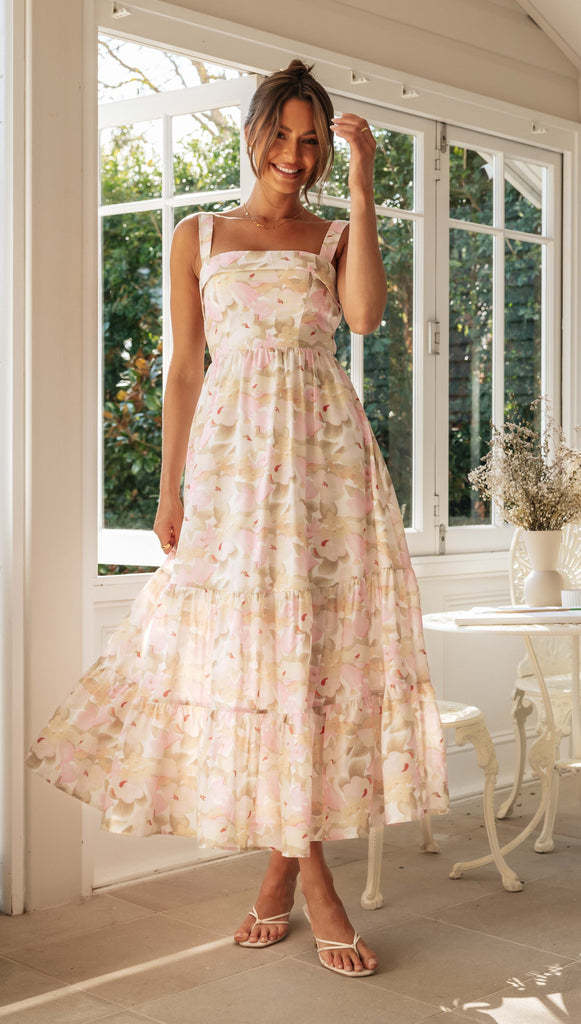 Sleeveless Square Neck Floral Maxi Dress with Open Back