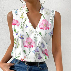 Floral V-Neck Sleeveless Blouse