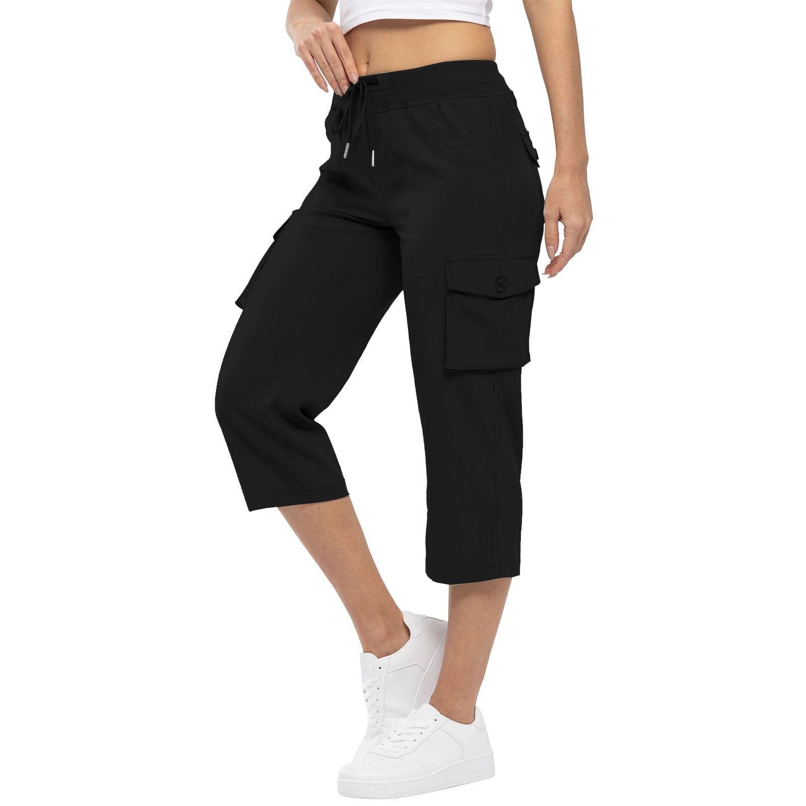 Caprihose mit Kordelzug, hoher Taille und Taschen