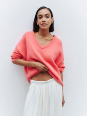 Solid Colour V-Neck Long Sleeve Sweater