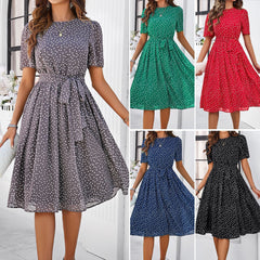Short Sleeve Polka Dot Dress in 5 Colors S-XL