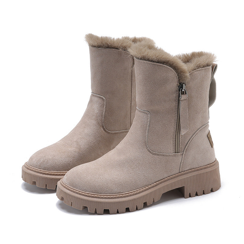 Fleece-Lined Martin Boots with Zipper in 2 Colors