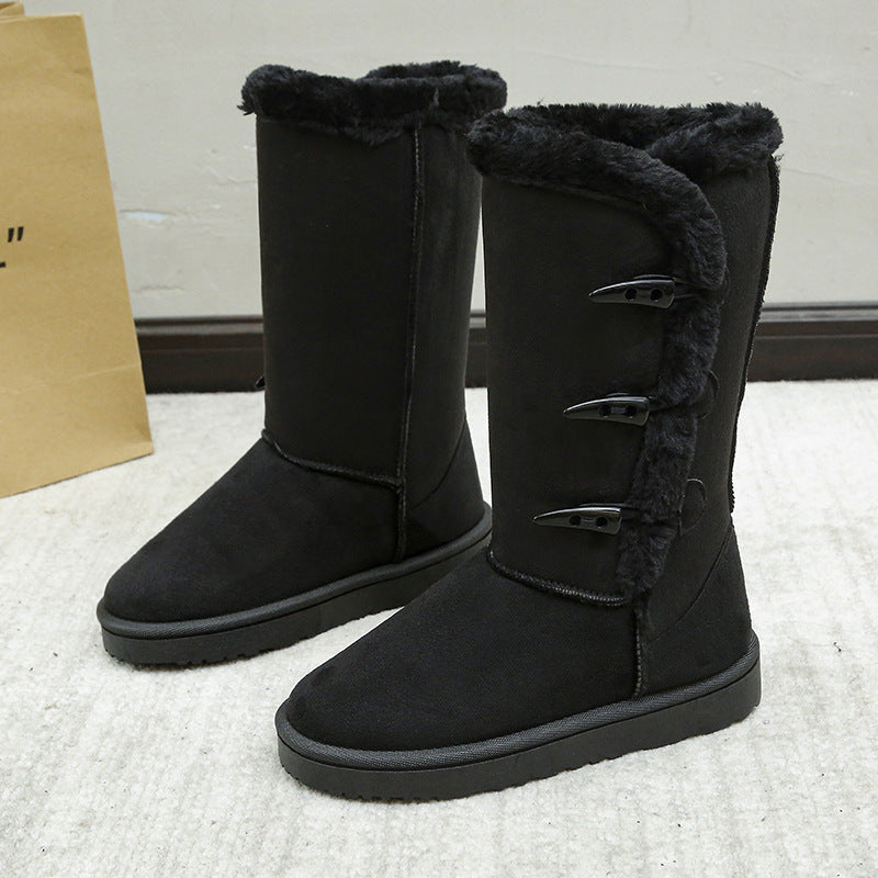 Plush Suede Snow Boots with Flat Heel in 3 Colors