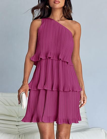 Layered One Shoulder Sleeveless Ruffled Mini Dress