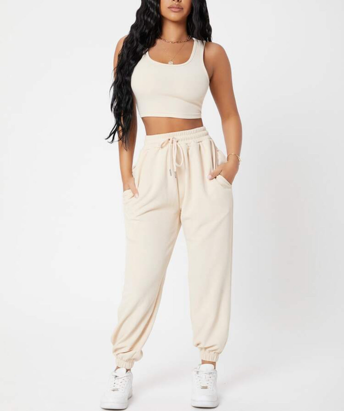 Sleeveless Crop Top with Cuffed Sweatpants Activewear Set in 7 Colors S-XL