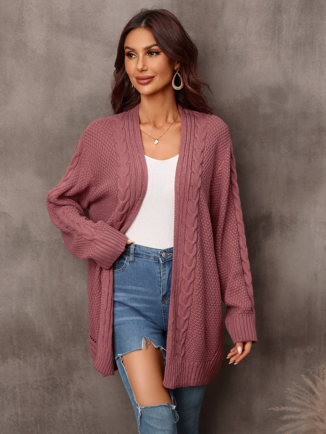Mid-Length Long Sleeve Knit Cardigan